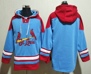 Men's St Louis Cardinals Blank Blue Ageless Must Have Lace Up Pullover Hoodie