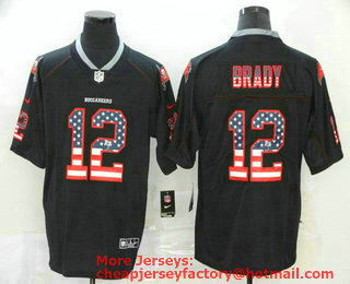 Men's Tampa Bay Buccaneers #12 Tom Brady 2020 USA Flag Fashion Black Color Rush Stitched Nike Limited Jersey