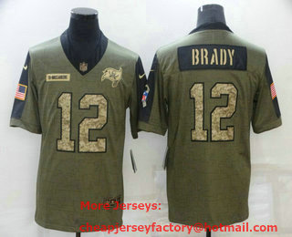 Men's Tampa Bay Buccaneers #12 Tom Brady 2021 Olive Camo Salute To Service Limited Stitched Jersey