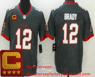 Men's Tampa Bay Buccaneers #12 Tom Brady Limited Pewter 2022 Captain Patch Vapor Jersey
