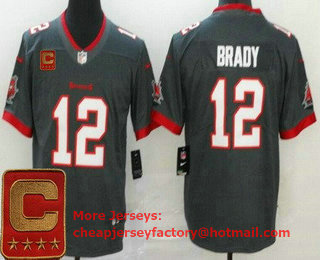 Men's Tampa Bay Buccaneers #12 Tom Brady Limited Pewter Captain Patch Vapor Untouchable Jersey