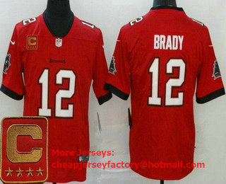 Men's Tampa Bay Buccaneers #12 Tom Brady Limited Red Captain Patch Vapor Untouchable Jersey