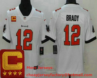 Men's Tampa Bay Buccaneers #12 Tom Brady Limited White 2022 Captain Patch Vapor Jersey