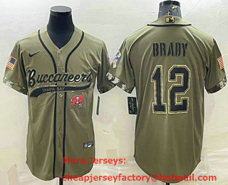 Men's Tampa Bay Buccaneers #12 Tom Brady Olive 2022 Salute To Service Cool Base Stitched Baseball Jersey