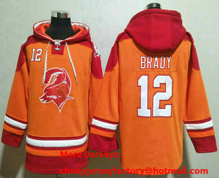 Men's Tampa Bay Buccaneers #12 Tom Brady Orange Ageless Must Have Lace Up Pullover Hoodie