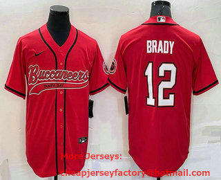 Men's Tampa Bay Buccaneers #12 Tom Brady Red Stitched Cool Base Nike Baseball Jersey