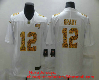 Men's Tampa Bay Buccaneers #12 Tom Brady White 2020 Nike Flocked Leopard Print Vapor Limited NFL Jersey