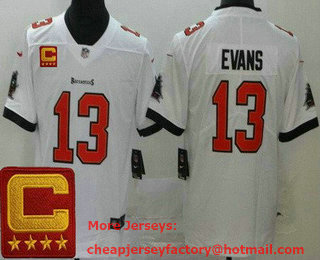 Men's Tampa Bay Buccaneers #13 Mike Evans Limited White 2022 Captain Patch Vapor Jersey