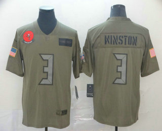 Men's Tampa Bay Buccaneers #3 Jameis Winston NEW Olive 2019 Salute To Service Stitched NFL Nike Limited Jersey