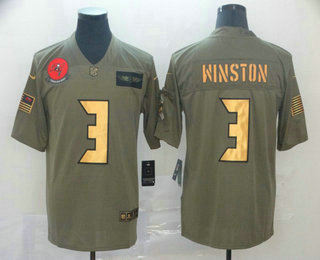 Men's Tampa Bay Buccaneers #3 Jameis Winston Olive Gold 2019 Salute To Service Stitched NFL Nike Limited Jersey