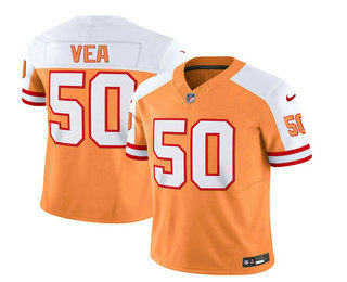Men's Tampa Bay Buccaneers #50 Vita Vea 2023 FUSE White Gold Throwback Limited Stitched Jersey