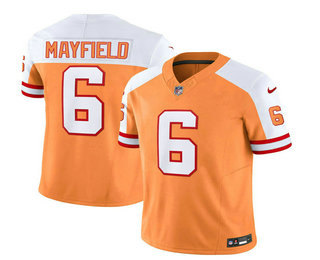 Men's Tampa Bay Buccaneers #6 Baker Mayfield 2023 FUSE White Gold Throwback Limited Stitched Jersey