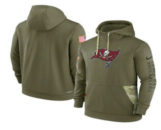 Men's Tampa Bay Buccaneers 2022 Olive Salute to Service Therma Performance Pullover Hoodie