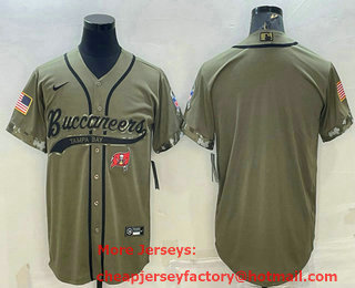 Men's Tampa Bay Buccaneers Blank Olive Salute to Service Cool Base Stitched Baseball Jersey