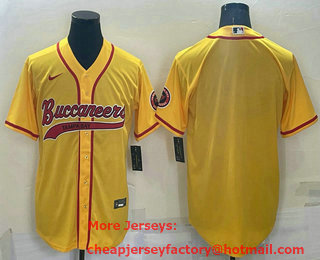 Men's Tampa Bay Buccaneers Blank Yellow Stitched Cool Base Nike Baseball Jersey
