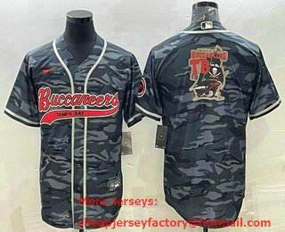 Men's Tampa Bay Buccaneers Grey Camo Team Big Logo With Patch Cool Base Stitched Baseball Jersey