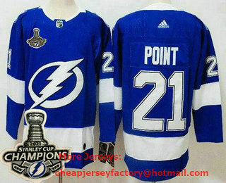 Men's Tampa Bay Lightning #21 Brayden Point Blue 2021 Stanley Cup Champions Authentic Jersey