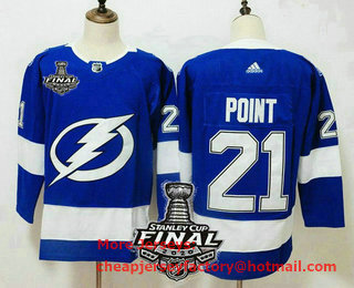 Men's Tampa Bay Lightning #21 Brayden Point Light Blue 2020 Stanley Cup Final Patch Adidas Stitched NHL Jersey