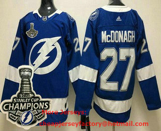 Men's Tampa Bay Lightning #27 Ryan McDonagh Blue 2021 Stanley Cup Champions Authentic Jersey