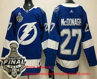 Men's Tampa Bay Lightning #27 Ryan McDonagh Blue 2021 Stanley Cup Finals Authentic Jersey