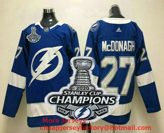 Men's Tampa Bay Lightning #27 Ryan McDonagh Light Blue 2020 Stanley Cup Champions Patch Adidas Stitched NHL Jersey