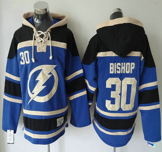 Men's Tampa Bay Lightning #30 Ben Bishop Old Time Hockey Blue Hoody