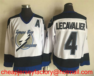Men's Tampa Bay Lightning #4 Vincent Lecavalier White 2003-04 Throwback Stitched NHL CCM Vintage Jersey