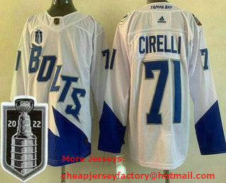Men's Tampa Bay Lightning #71 Anthony Cirelli White Stadium Series 2022 Stanley Cup Stitched Jersey
