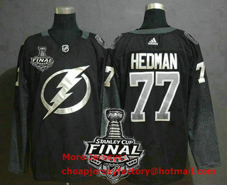 Men's Tampa Bay Lightning #77 Victor Hedman Black 2020 Stanley Cup Final Patch Drift Fashion Adidas Stitched NHL Jersey