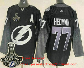 Men's Tampa Bay Lightning #77 Victor Hedman Black Alternate 2021 Stanley Cup Champions Authentic Jersey