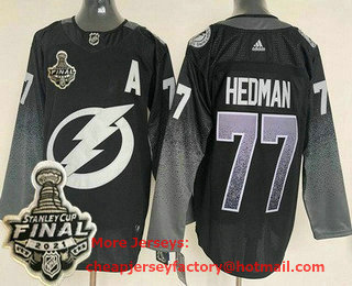 Men's Tampa Bay Lightning #77 Victor Hedman Black Alternate 2021 Stanley Cup Finals Authentic Jersey