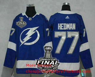 Men's Tampa Bay Lightning #77 Victor Hedman Light Blue 2020 Stanley Cup Final Patch Adidas Stitched NHL Jersey