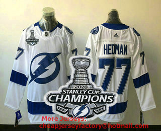 Men's Tampa Bay Lightning #77 Victor Hedman White 2020 Stanley Cup Champions Patch Adidas Stitched NHL Jersey