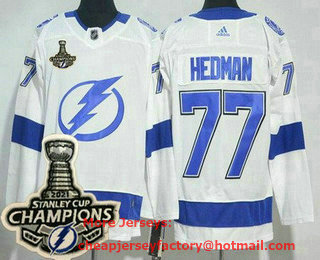 Men's Tampa Bay Lightning #77 Victor Hedman White 2021 Stanley Cup Champions Authentic Jersey