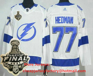 Men's Tampa Bay Lightning #77 Victor Hedman White 2021 Stanley Cup Finals Authentic Jersey