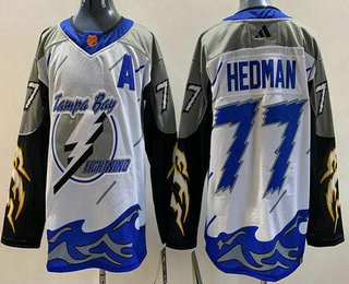 Men's Tampa Bay Lightning #77 Victor Hedman White 2022 Reverse Retro Authentic Jersey
