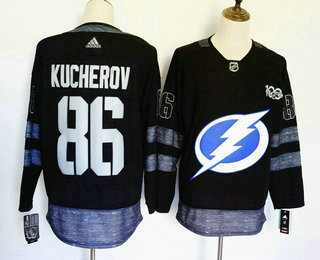 Men's Tampa Bay Lightning #86 Nikita Kucherov Black 100th Anniversary Stitched NHL 2017 Hockey Jersey