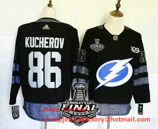 Men's Tampa Bay Lightning #86 Nikita Kucherov Black 2020 Stanley Cup Final Patch 100th Anniversary Stitched NHL 2017 Hockey Jersey