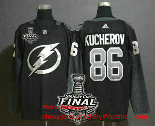 Men's Tampa Bay Lightning #86 Nikita Kucherov Black 2020 Stanley Cup Final Patch Drift Fashion Adidas Stitched NHL Jersey