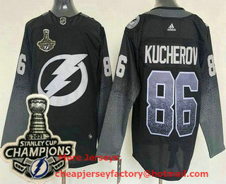 Men's Tampa Bay Lightning #86 Nikita Kucherov Black Alternate 2021 Stanley Cup Champions Authentic Jersey