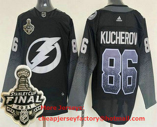 Men's Tampa Bay Lightning #86 Nikita Kucherov Black Alternate 2021 Stanley Cup Finals Authentic Jersey