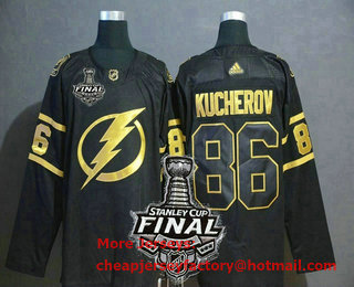Men's Tampa Bay Lightning #86 Nikita Kucherov Black Golden 2020 Stanley Cup Final Patch Adidas Stitched NHL Jersey