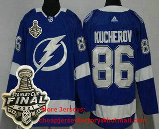 Men's Tampa Bay Lightning #86 Nikita Kucherov Blue 2021 Stanley Cup Finals Authentic Jersey