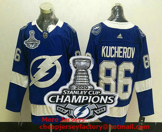 Men's Tampa Bay Lightning #86 Nikita Kucherov Light Blue 2020 Stanley Cup Champions Patch Adidas Stitched NHL Jersey