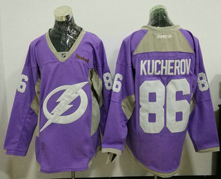 Men's Tampa Bay Lightning #86 Nikita Kucherov Pink Fights Cancer Stitched NHL Reebok Hockey Jersey