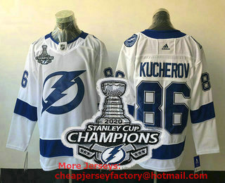 Men's Tampa Bay Lightning #86 Nikita Kucherov White 2020 Stanley Cup Champions Patch Adidas Stitched NHL Jersey