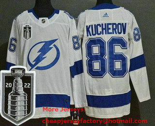 Men's Tampa Bay Lightning #86 Nikita Kucherov White 2022 Stanley Cup Stitched Jersey
