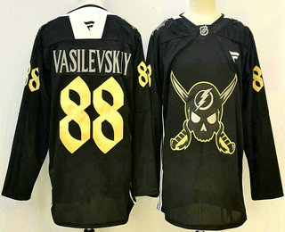 Men's Tampa Bay Lightning #88 Andrei Vasilevskiy Black Pirate Themed Warmup Authentic Jersey