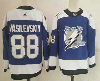 Men's Tampa Bay Lightning #88 Andrei Vasilevskiy Blue 2021 Reverse Retro Authentic Jersey
