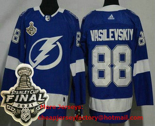 Men's Tampa Bay Lightning #88 Andrei Vasilevskiy Blue 2021 Stanley Cup Finals Authentic Jersey